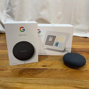Google Nest Mini (x2) and Nest Hub
